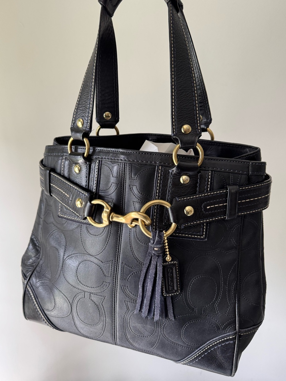 COACH Leather Hampton Embossed Black Shoulder Bag - Picture 6 of 9